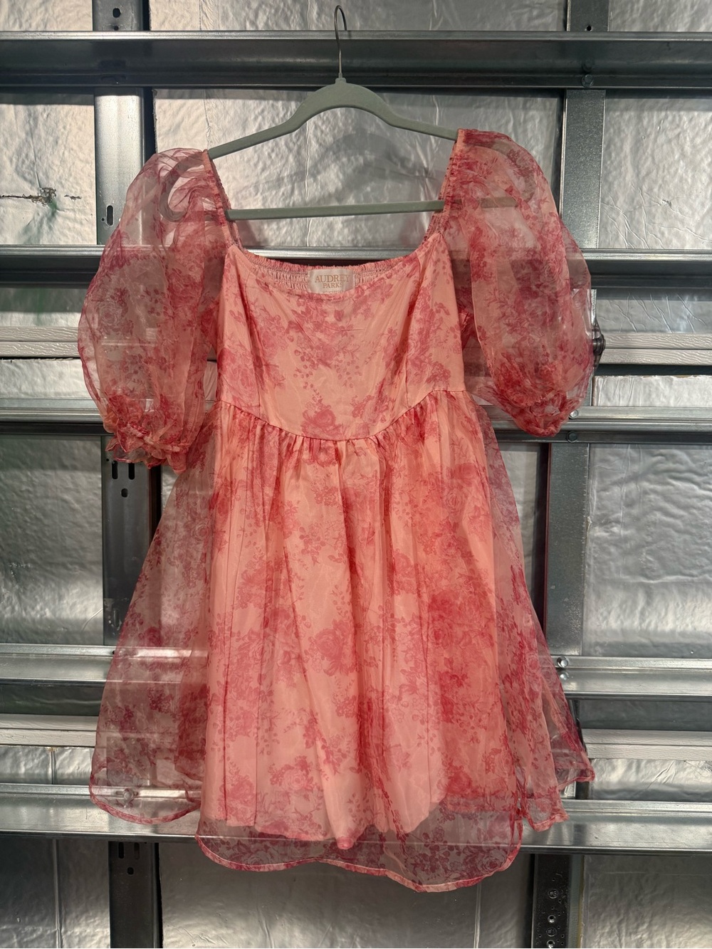 Audrey Parks Francesca’s Sheer Pink Puff Sleeve Mini Dress